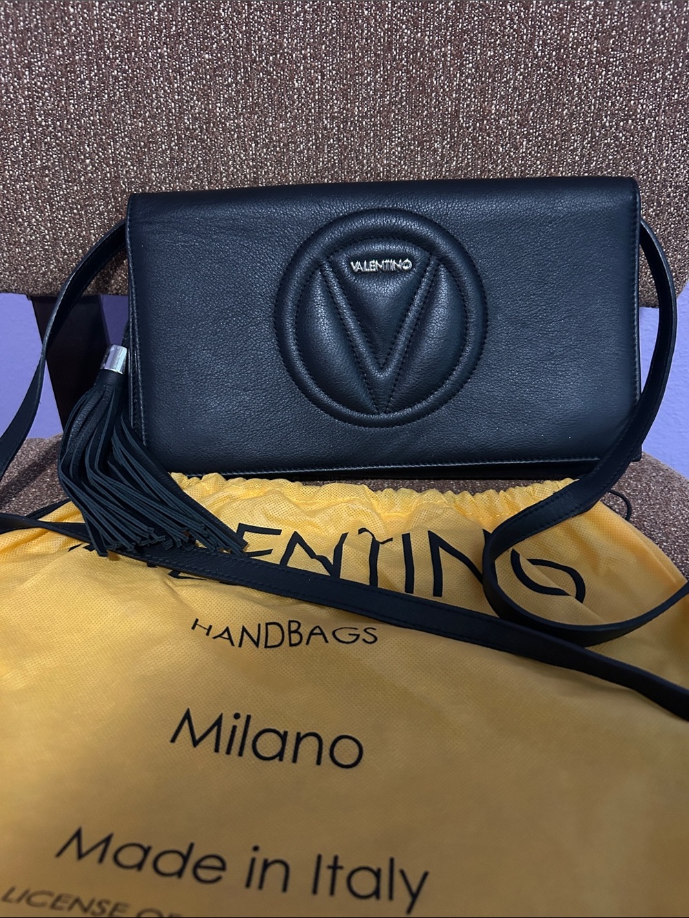 Valentino By Mario Valentino Black Leather Crossbody with Tassel